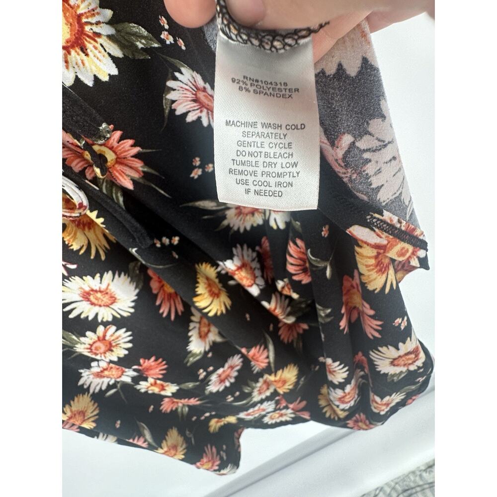 Derek Heart Plus 2X Black Floral Dress Tie Sleeve Fit Flare Boho Witchy Fairy - Picture 8 of 8